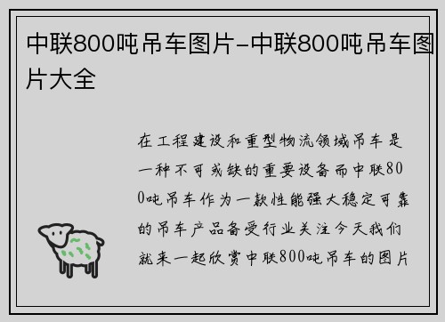 中联800吨吊车图片-中联800吨吊车图片大全